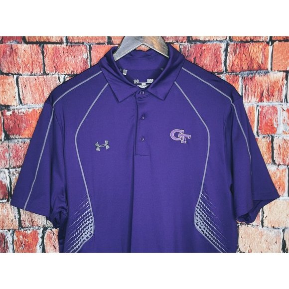 Georgia Tech Yellow Jackets Men’s Large Purple Polo Shirt Under Armour Loose - Picture 1 of 4